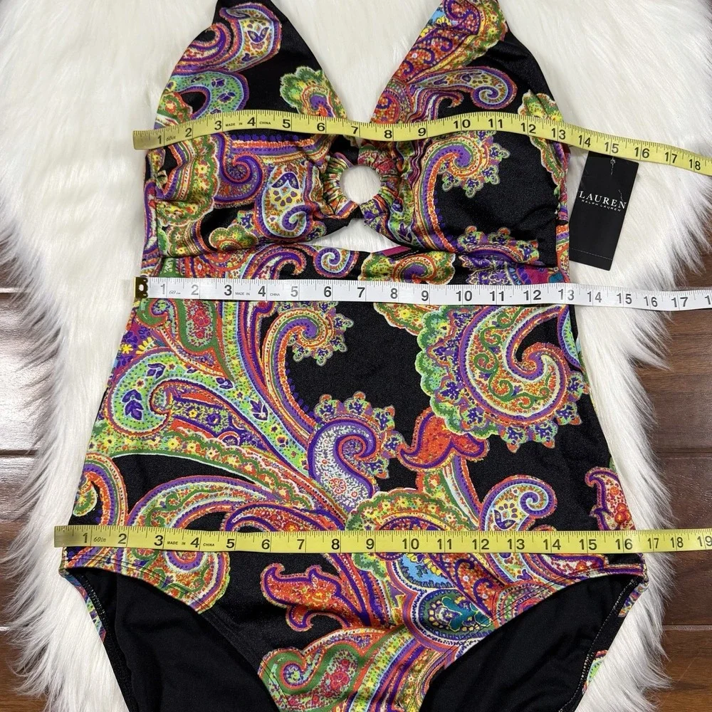 Lauren Ralph Lauren Women's Size 14 Paisley Halter Cut Out One Piece Swimsuit